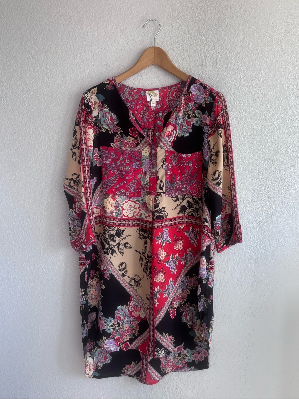 Anthro fig and flower Boho Floral Paisley Patchwork Tunic Dress Size M - Picture 2 of 7
